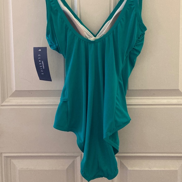 Jantzen Turquoise Ruched Front One Piece Swimsuit/12/RET $86/NWT!/ON SALE $30! - Picture 2 of 3